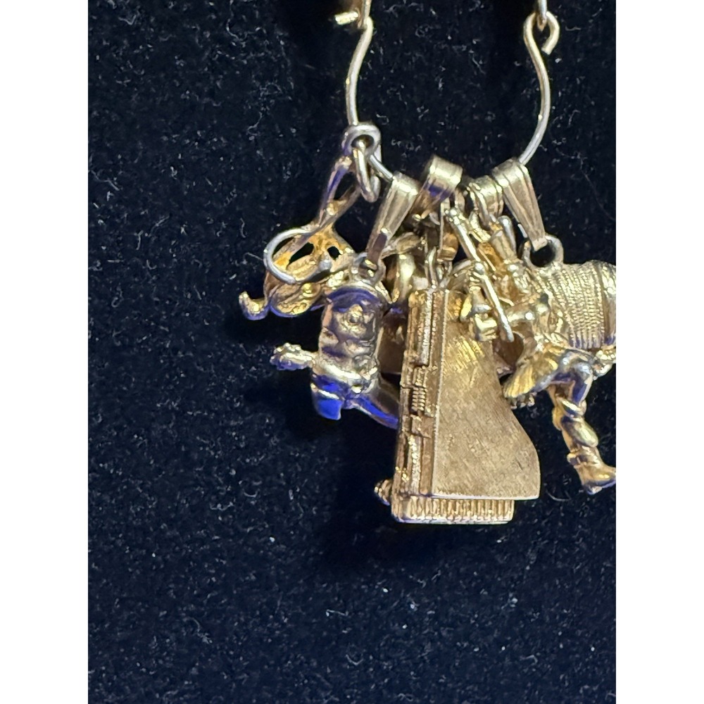 Vintage Napier Gold Tone Necklace With Charm Holder & 7 Charms Monet Piano Etc